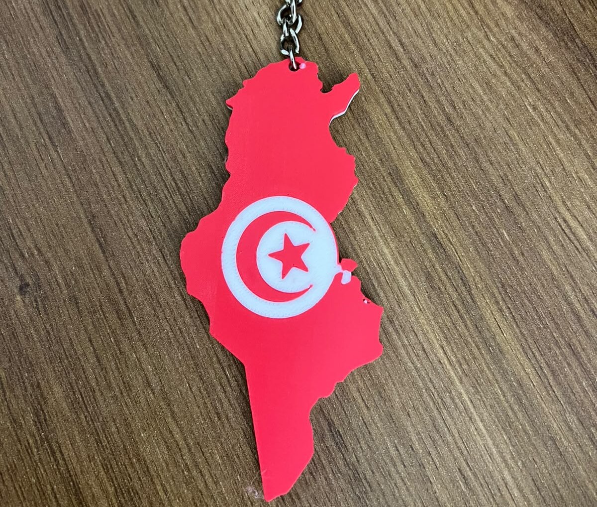 Porte-clés carte de la Tunisie - Blanc / Rouge